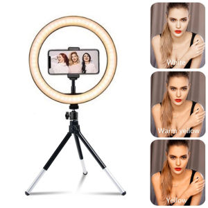 10 inch LED Ring Light with Mini Tripod 26cm LED Round Photography Fill Light Remote Dimmable for Tiktok YouTube Live Video Lamp