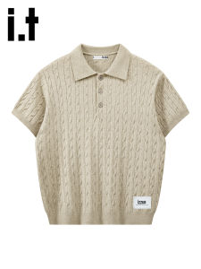 izzue | Áo Thun Polo Knit Cổ Tim Kiểu Cổ Điển Tay Ngắn