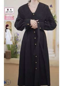 Chasing Autumn Sun 2023 Fall Fashion Simple Elegance Basic Versatile Double Collar Dress Super Fairy Tale A-Line Skirt Long Sleeve