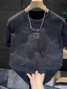 Áo Thun Nam Tay Ngắn Cổ Tròn Màu Đen Thời Trang Cao Cấp Mùa Hè 2025 Áo Thun Cotton Dáng Rộng Thường Ngày Cho Thanh Thiếu Niên