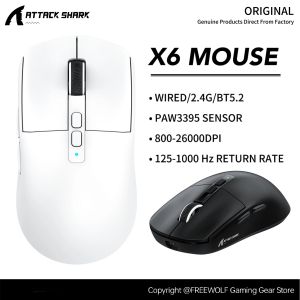 ATTACK SHARK | Attack Shark X6 Gaming Mouse and Charging Base2.4G Wireless & BT5.2 ConnectionPAW3395 Sensor1000 Hz26000DPITTC Encoders