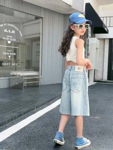 Denim Shorts for Kids Girl 5-16 Years Old Short Jeans for Teens Girls Five-Point Pants High Waist Straight Leg Loose Fit Summer Hot Pants Denim Shorts na denim para sa batang babae New Fashion Casual Style 130-160CM