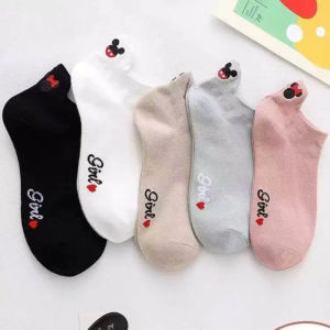 Disney | 5 Pairs of Novel Cartoon Cotton Printed Womens Crew Socks for Summer Lightweight Soft and Casual Shallow Mouth Boat Socks
