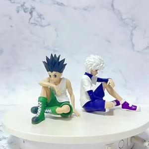 Bandai | Hot Anime Full Time Hunter Character Sitting Posture Qiben Sitting Posture Xiaojie  Killua Desktop Ornament Trendy PVC Model Toy