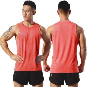 Mens Breathable Mesh Running Tank Top Quick Dry Sleeveless Sports Vest Reflective Stripe Lightweight Gym Workout Athletic Singl