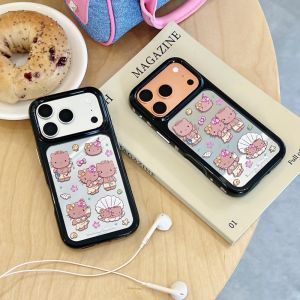 Sanrio | Cute Black Skin Mirror Phone Case For Cartoon Hello Kitty For iPhone 17 16 15 14 13 17 Pro Max Anti-Fall Shockproof Back Cover