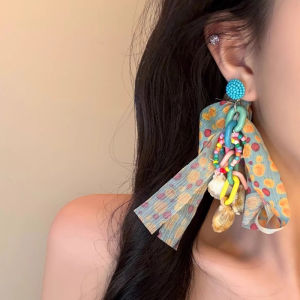 925 Silver Needle Colorful Beaded Sash Earrings Womens Personality Summer Beach Vacation Style Photo-taking Ear Jewelry