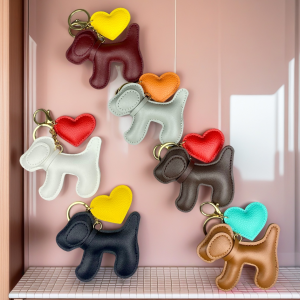 Two-Tone PU Leather Keychain Set: Stylish Dog Side Profile & Heart Charm | Accessories for Bags Gifts-Daily Healing Companion