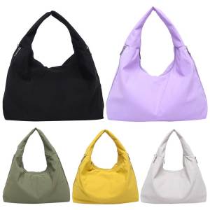 กระเป๋าสะพายข้างผู้หญิงไนลอนทรงเกี๊ยวขนาดกว้างสำหรับใช้งานในชีวิตประจำวันและออกงานในสีเทาและเบจ