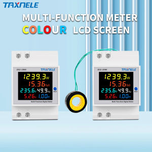 Single Phase Energy Meter Din Rail Electricity Usage Monitor AC 40-300V 100A Voltmeter Ammeter Watt Kwh Frequency Power Meter