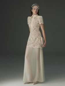 French Style Elegant Lace Embroidered Evening Dress