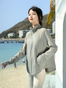 เสื้อไหมพรมกันแดดทรงหลวมระบายอากาศได้สําหรับผู้หญิงพร้อมคอตั้งและแขนยาวสีบริสุทธิ์ชิ้นเดียวแจ๊กเก็ตฤดูร้อน
