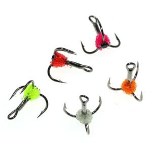 5PCS Ice Fishing Treble Hook with Hard UV Fish Roe 8# 10# 12# 14# High Carbon Steel Hooks Sinking Lure Winter Pesca