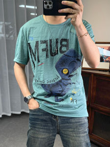 Áo Thun Nam Tay Ngắn Mùa Hè Mỏng Thoáng Khí in Họa Tiết Khủng Long Hoạt Hình Dáng Ôm Vừa Vặn Tay Lửng Chất Liệu Lụa Băng