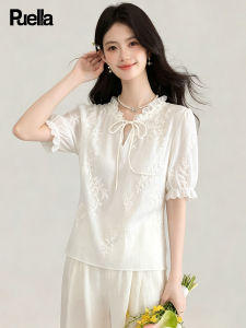 puella | Detailed Bow Tie Beaded Lace Stitched Chiffon Blouse