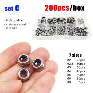 357/200/162pcs Mix M2 to M12 Set Kit DIN985 304 A2 Stainless Steel Hexagon Nylon Insert Lock Nut Hex Self Locking Nylock Locknut