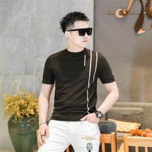 High-End Mixed Knitted Short Sleeve T-Shirt Men Slim Fit Ice Silk Cool Feeling Summer round Neck T-Shirt Comfortable Breathable
