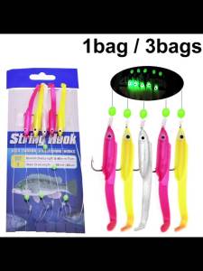 1bag/3bags Three-Colors Cluster Soft Lure Luminous Eel Sabiki Fishing Rig Multi-Hook Bait Fishing Mackerel Species Fishing Gear