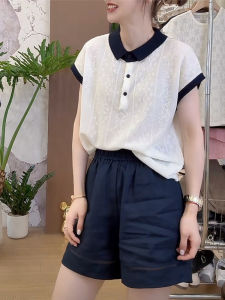 Shalldoer | Bộ đồ hai mảnh thời trang nữ mùa hè phong cách Hàn Quốc họa tiết hoa cổ bẻ tay ngắn quần short thường ngày