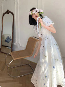 PAIBOLI | Elegant White Long Dress Fairy Tale Princess Court Style Square Collar Texture Method Supersweet Forest System Dress