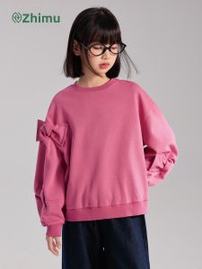 iplant | Soft Pink Bow Girls Round Neck Sweatshirt