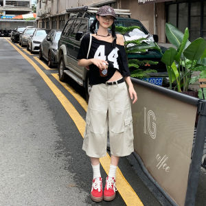 QIAOMIDUO | Summer Thin Wide Leg Jeans Womens Short Pants Light Purple High Waist Cotton Blend Denim Sixteen Inches Long Workwear Seven Parts