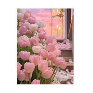 DIY Needlework Cross Stitch Kits Candlelight Tulip Pattern Printed Canvas Cross-Stitch Cotton Thread Set Embroidery Decor