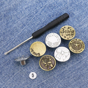 E.B.【Ready in Stock】 No Sewing Jeans Metal Waist Buttons with Screwdriver Adjustable Removable Pants Snap Buckles 10/20pc