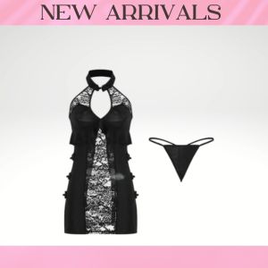 Violet Lingerie Kostum Gaun Cheongsam Pakaian Tidur Set Baju Tidur Renda 1290