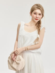 French Chic Polka Dot White Shirt Women Summer Design Sleeveless Backless Top Beautiful Bared Back Elegant Style Commute Wear