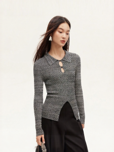 Vero Moda | Quần Áo Len Mới Thu Đổ Chấm Ren Rỗng Màu Khối Phân Cắt