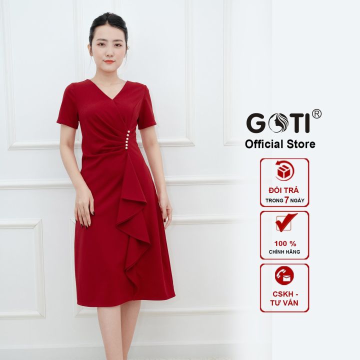 Đầm Suông đỏ mận phối nút sang trọng DL510 – Thời Trang Xinh