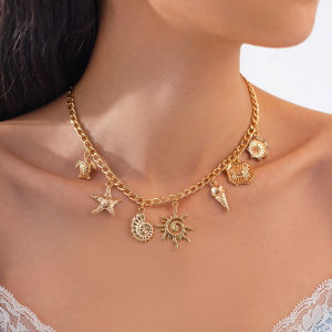 Ingemark Vintage Metal Love Heart Starfish Pendant Choker Necklace Women Collar Goth Adjustable Chain Summer Neck Jewelry Gift