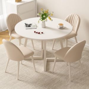 Modern Simple Creamy Style Rock Board Dining Table And Chair Set round Home Use Table And Chairs Combination for Eating