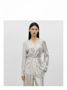 Luxurious Futuristic Designer Early Autumn V-Neck Sash Waist Blazer