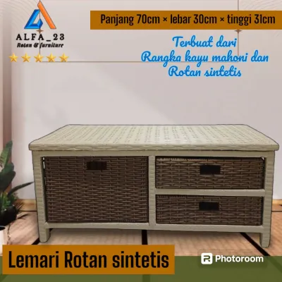 (Ready stok) Meja tv rotan minimalis modern lemari laci 3 mini harga pengrajin