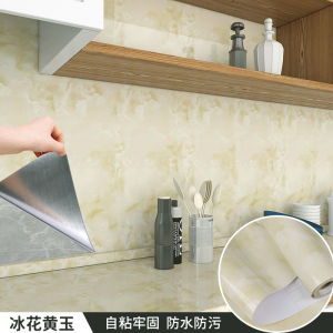 Glossy Marble Wallpaper Kitchen Oil Proof Sticker Waterproof Heatproof Aluminum Foil Bottom Surface Self Adhesive Wallpaper for Cupboard Cabinet Table DIY Home Design Wall Sticker 60*200cm