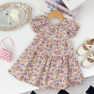 Menoea 2-7 Years Old 2025 New Summer Ploka Dot Party Costume Puff Sleeve Children Pleated Princess Dresses 2-7Y