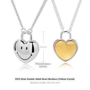Two-sided Smile Heart Pendant Necklace with White & Yellow Crystal