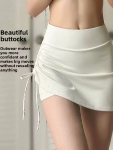 Womens Fitness Running Yoga Shorts Drawstring Tight Moisture Wicking Skort High Waist Drawstring Breathable Quick Dry Elastic