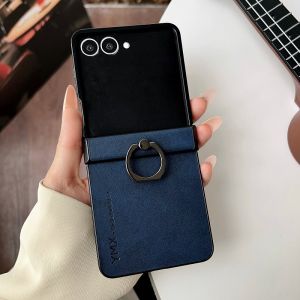 szhaiyu | For Samsung Galaxy Z Flip 8 7 7E 6 5 4 Luxury Leather Phone Case With Ring Holder Hinge 3in1 Protection Shockproof Stand Cover