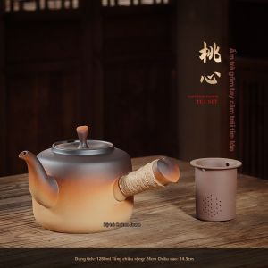 MIANXIAOCHENG | Ấm Đun Nước Tay Cầm Bên Gốm cho Pha Trà Nhiều Nguồn Nhiệt