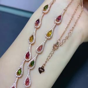 Montagne Jewelry Sterling 925 Silver necklace for Women Teardrop Design Rose Gold Plated Fine Jewellery Natural 3x5mm Tourmaline Necklace