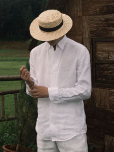 LIUBU | White Elegant Business Style Sun Protection Linen Tencel Shirt Men Summer Thin Long Sleeve