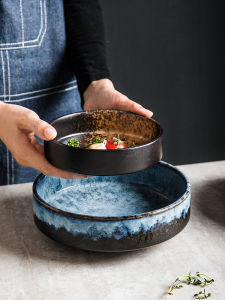 Bát Gốm Sứ Nhật Bản Sáng Tạo Viền Thẳng Dùng Trong Gia Đình Mờ Mịn Bát Đựng Salad Bát Đựng Súp Dày Miệng Rộng Đáy Nông