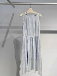 Elegant French Style Sleeveless Texture Dress Womens Summer New Arrival High Waist A-Line Gown Comfortable V-Neck Long Dress