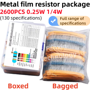 2600-600PCS130 Values 1/4W 0.25W 1% Metal Film Resistors Assorted Pack Kit Set Lot Resistors Assortment Kits Fixed resistor