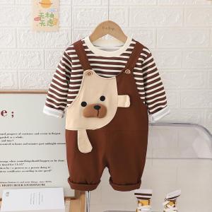 Cute Cartoon Baby Outfit Set Boys Girls Two-Piece Suit Knitted Cotton Spring Autumn Clothes Baby Carrier Pants Ensemble