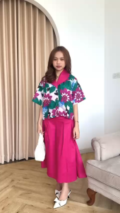 SJM SET WANITA KEMEJA VEST BUNGA ROK MIDI KATUN JEPANG IMPORT BKK PREMIUM QUALITY 1415