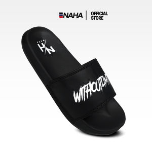 NAHA Sendal Selop Distro Pria Wanita Empuk Logo Hitam Sandal Slop Kece Cowok Karet Dewasa Sandal Slip On Slide
